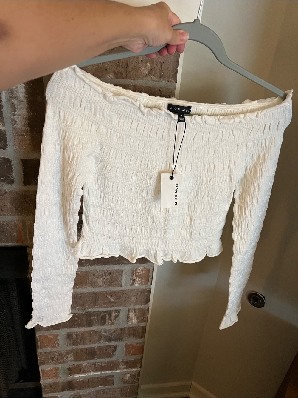 NWT Miou Muse Cropped smocked sweater size M